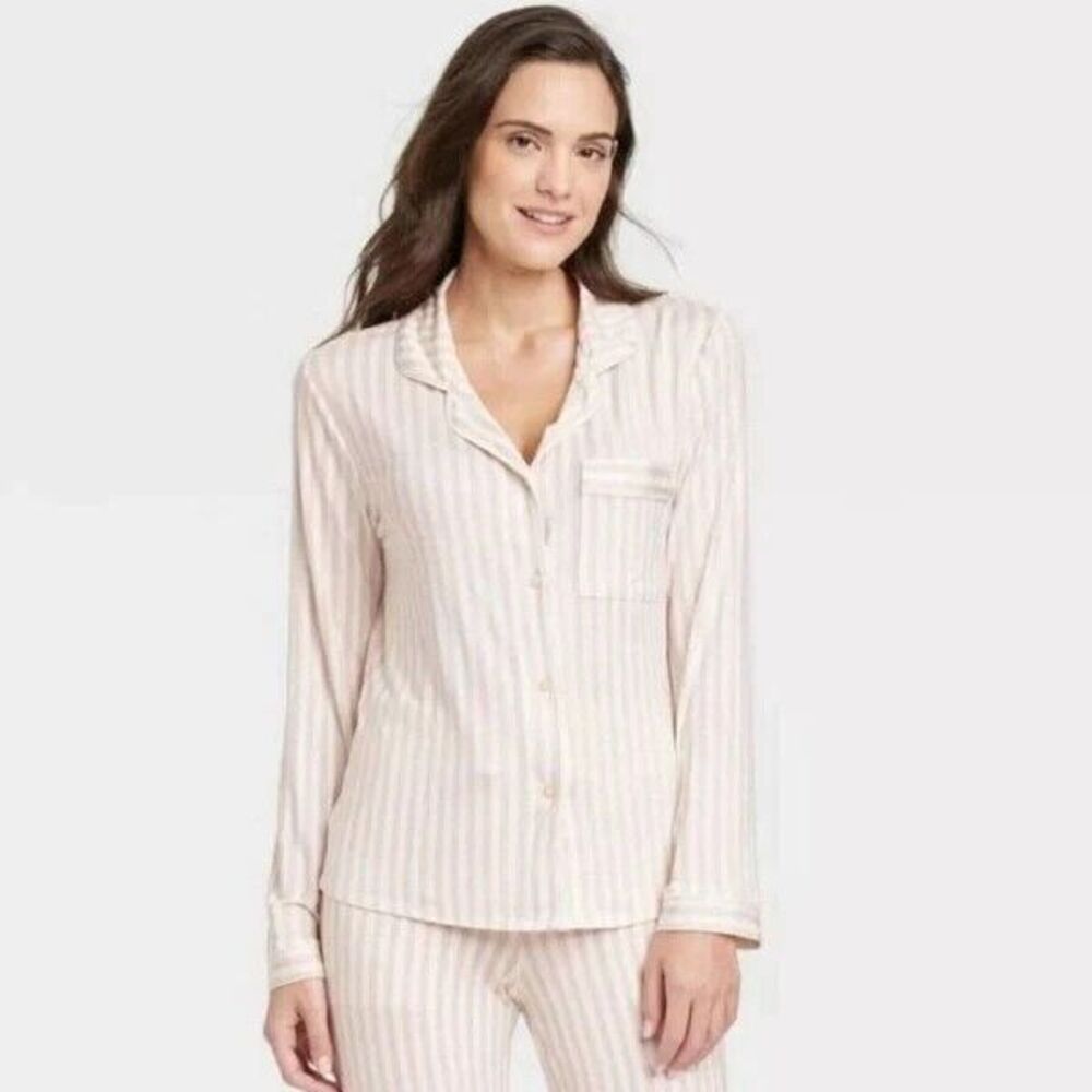 Stars Above Size 2X  Long Sleeve Notch Collar Top Pajama Pants Set Pink Stripe - Picture 3 of 7